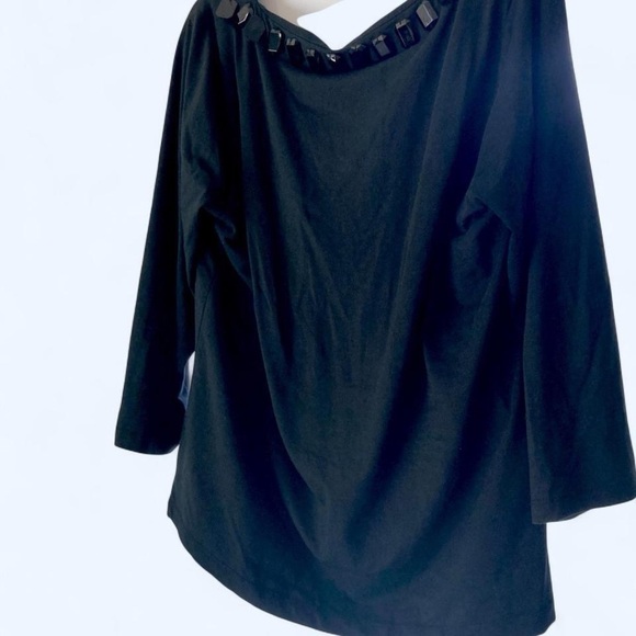 Talbots Elegant Black Beaded V-Neck Top XL - Picture 2 of 3